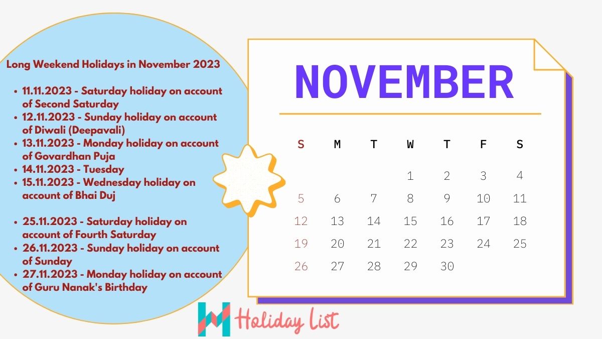 November 2023 Calendar with Holidays India Holiday List India