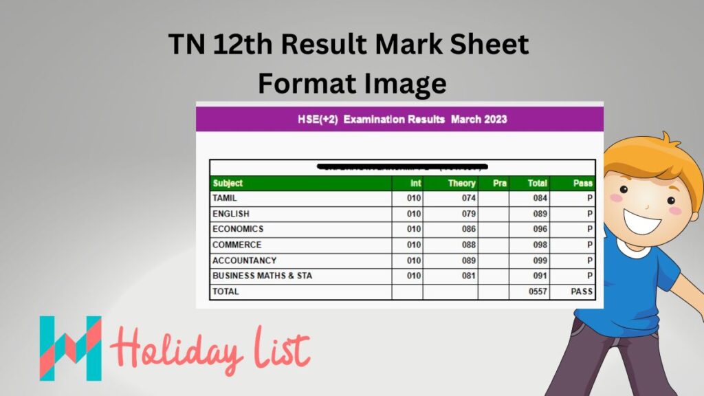 TN 12th Std Result Mark Sheet Format Image