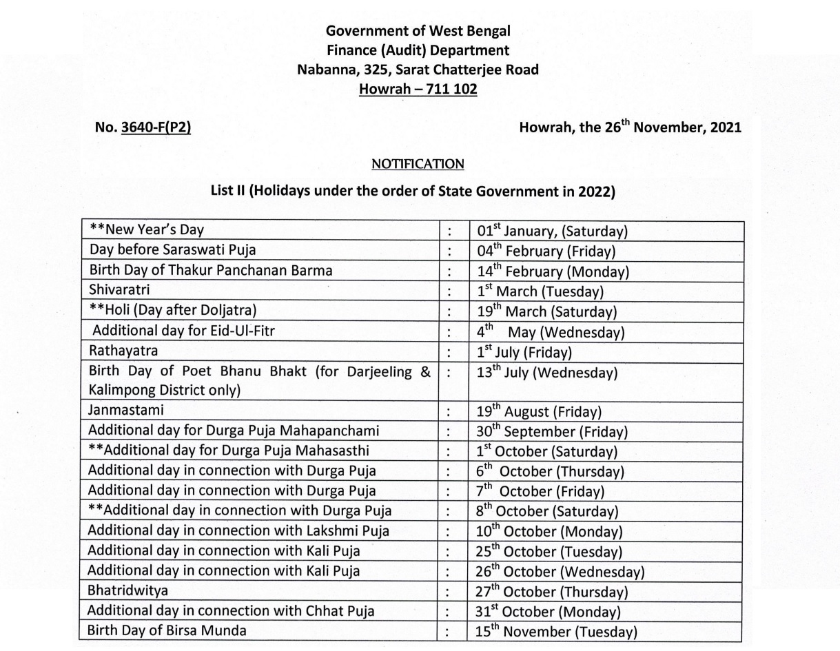 2023 Calendar With Holidays West Bengal West Bengal School Academic Calendar 2022 23 Pdf West Bengal School Holiday List 2022